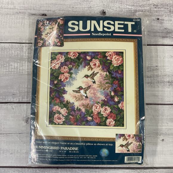 Sunset Needlepoint Kit Hummingbird Paradise Florals Lena Liu 14x14 #12154 - Picture 1 of 4